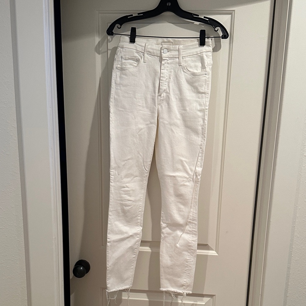 Mother High Waisted Looker Ankle Fray Jeans in Fairest of Them All (White), 25